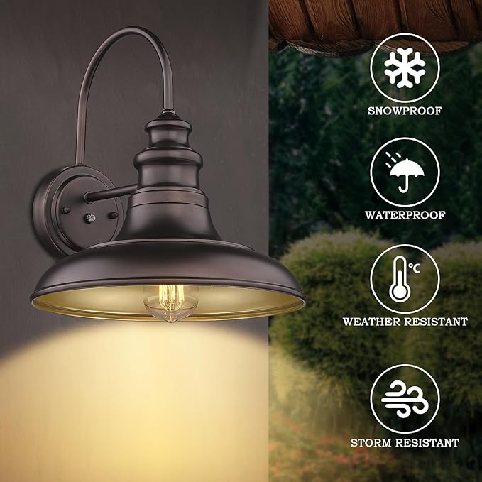Dusk to Dawn Sensor Outdoor Barn Light Fixture Outdoor Wall Sconce Farmhouse Wall Mount Lights Exterior Light Fixture Bronze Finish Industrial Wall Lantern for Porch, Entryways, 4 Pack