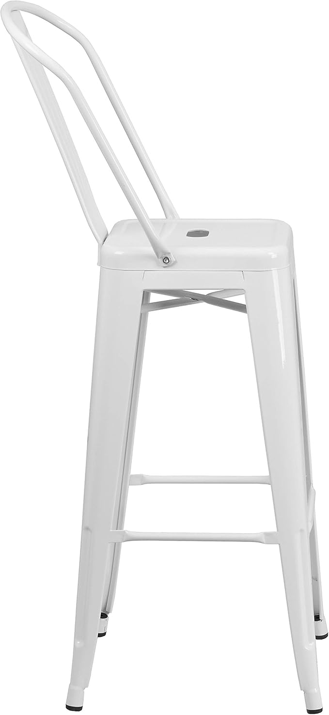 Flash Furniture Commercial Grade 30" High White Metal Indoor-Outdoor Barstool with Removable Back