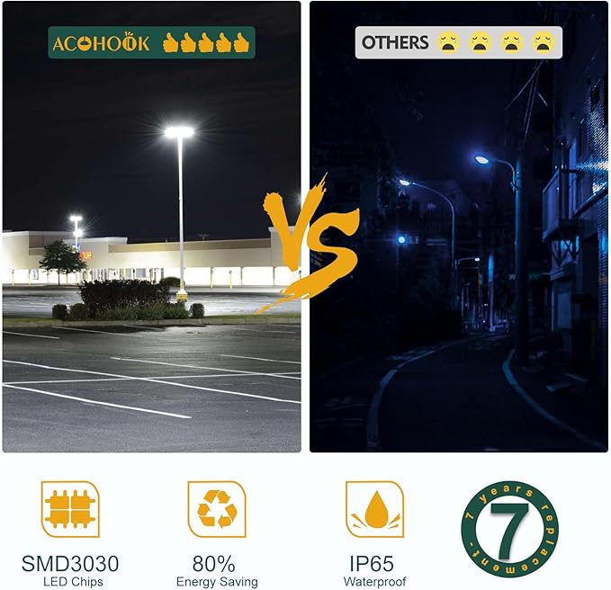 600W LED Parking Lot Lights 90000Lm(150LM/W) Arm Mount Pole Lights with Photocell Dusk to Dawn, 6KV SPD 5000K Outdoor Waterproof Street Light ETL Listed 7 Yrs Warranty- 2Pack