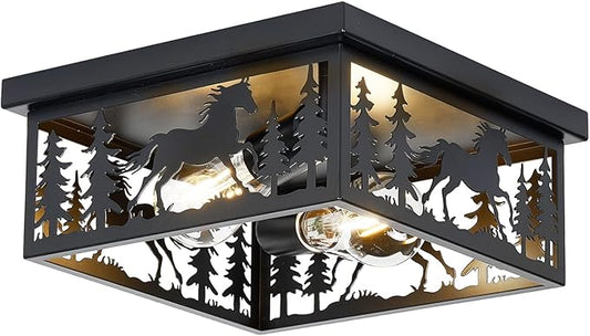 Farmhouse Rustic Horse Ceiling Light Fixtures, Vintage Metal Cage Light Perfests for Kitchen,Living Room, Bedroom, Balcony, Entryway, Hallway, Cabin(Bulbs not Included)