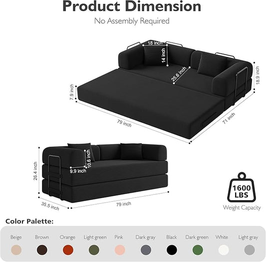 79in Convertible Sofa Bed, Corduroy Boneless Couch Bed, Futon Sleeper Sofa Pull Out Bed, Foldable Couch for Living Room Apartment, No Assembly Required