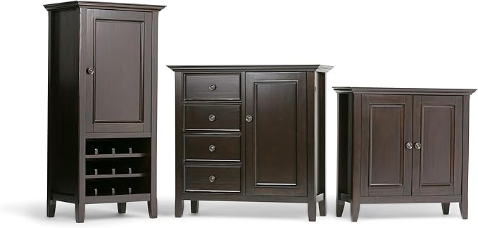 SIMPLIHOME Amherst 32-inch Wide Solid Wood Transitional-Style Low Storage Cabinet in Hickory Brown for Living Room, Entryway, or Dining Area with Adjustable Shelves