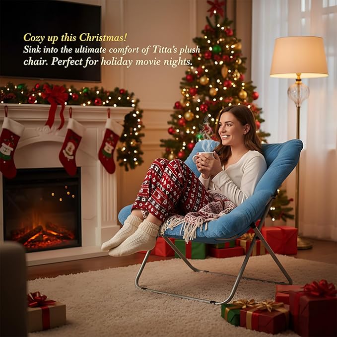 Comfy Folded Chair, Soft Faux Fur Oversized Folding Chair, Flexible Lazy Chair for Kids Girls Teens Adults, Moon Chair for Dorm Rooms, Bedroom, Living Room
