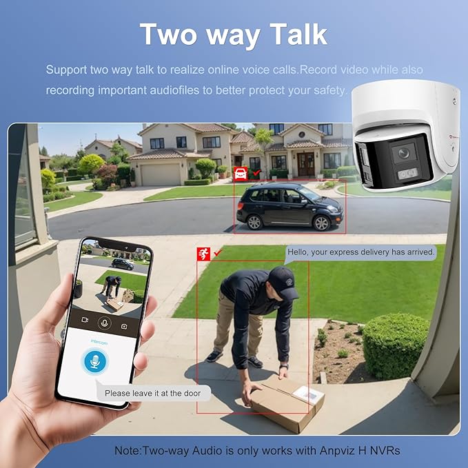 Anpviz 4K/8MP PoE Dual Lens Security Camera Outdoor 180 Degree Wide Angle,180° Panoramic IP Wired Camera with Human/Vehicle Detection, Two-Way Talk, Built-in Micro SD Card Slot, IP67Metal（H Series）