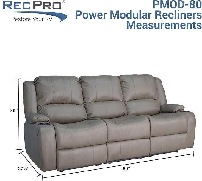 RecPro Charles Powered Double Recliner Sofa & Loveseat | Wall Hugger RV Furniture - Cloth Oatmeal 80''