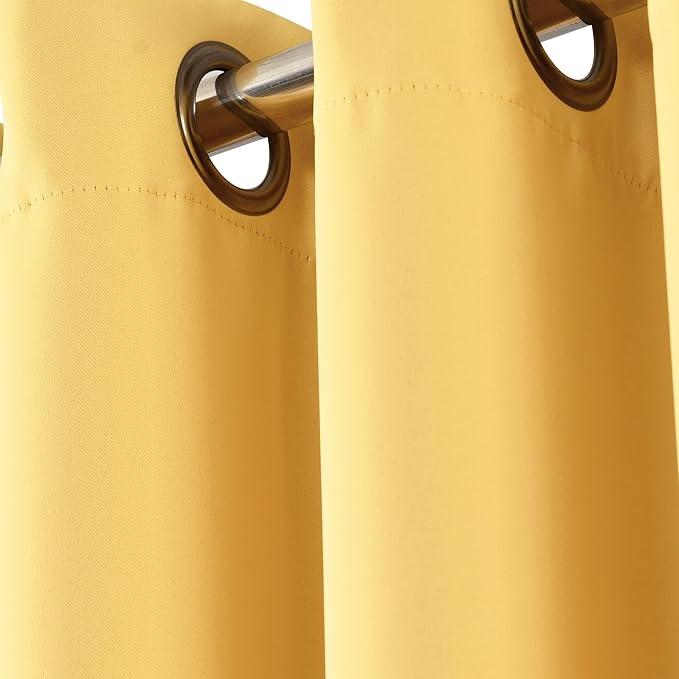 Lush Decor Insulated Grommet Blackout Window Curtain Panels, Pair, 52" W x 84" L, Yellow - Classic Modern Design - Chic Window Decor - Long Curtains For Living Room, Bedroom, Or Dining Room