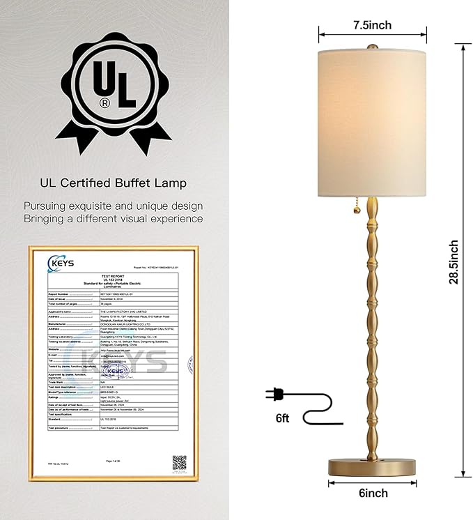 Buffet Lamps Set of 2, 28.5" Tall Brass Finish Lamps for Entryway, Hallway, Console Table, Dining Sideboard or Living Room, UL Certified with Pull Chain, Linen Shade, Urban Luxury Style