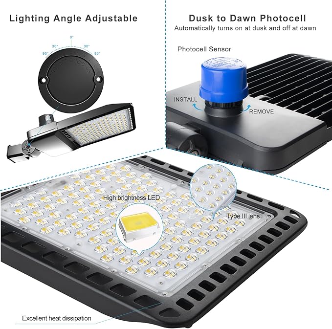 Lightdot 480W LED Parking Lot Lighting 72000Lm LED Parking Lot Lights Commercial with Smart Photocell 5000K IP65 Outdoor Pole Light with SlipFitter Mount for Parking Lot,Yard,Driveway- 2Pack