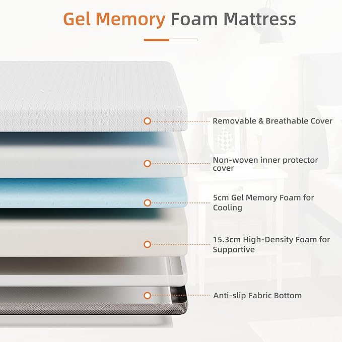 Vesgantti Twin XL Mattress, 8 Inch Gel Memory Foam Mattress for Cool Night & Pressure Relief, Medium Plush Feel with Motion Isolating,Breathable Removable Cover