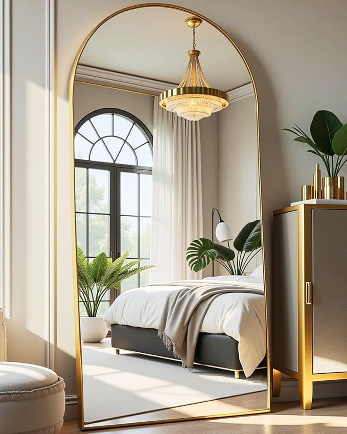 71"x30" Extra Large Full Length Mirror - Freestanding Floor Mirror with Anti-Tip Base, Shatterproof Glass for Bedroom, Living Room, Entryway (Gold)