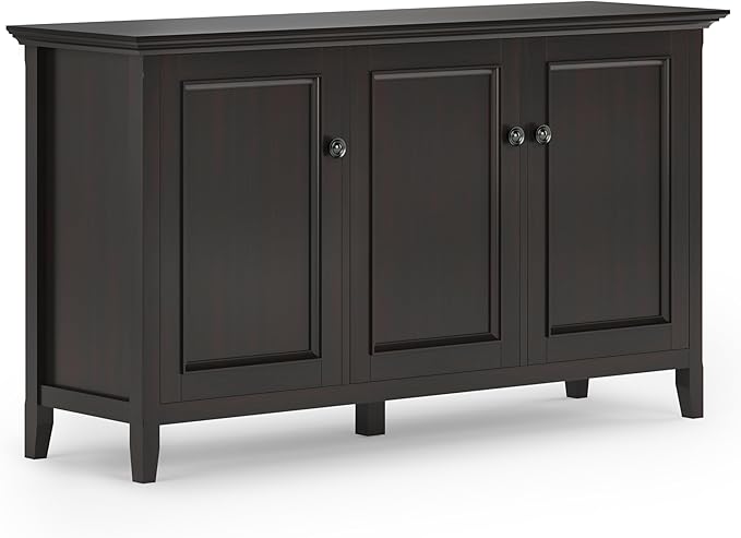 SIMPLIHOME Amherst 60-inch Wide Solid Wood 3-Door Storage Cabinet in Hickory Brown, Transitional-Style Buffet Sideboard for Living Room, Dining Room or Entryway