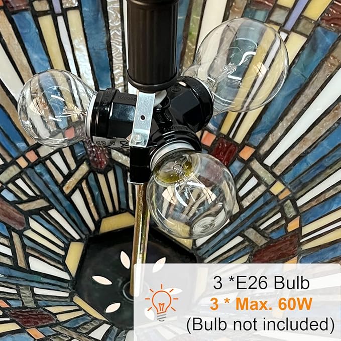 Tiffany Pendant Light Fixtures,22" Wide Stained Glass Inverted Ceiling Pendant for Dining Room,Antique Style 3 Lights Hanging Lamp for Living Room Kitchen Entryway