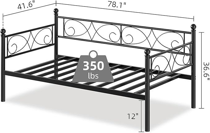 IDEALHOUSE Twin Size Daybed Frame, Metal Sofa Bed Frame, Heavy Duty Metal Slats, Day Bed for Living Room, Bedroom, Guest Room, Space Saving, Black