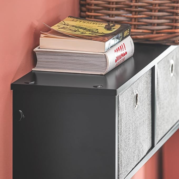 SoBuy Wall Shelf with Hooks, Coat Rack Wall Mount with Shelf Entrywall Storage Cabinet Unit with 3 Baskets 5 Hooks, Black, FRG282-SCH