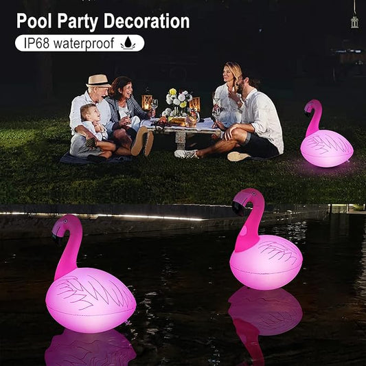 Solar Floating Lights 4PCS, Flamingo Floating Pool Lights Solar Powered, IP68 Waterproof Glow in The Dark LED Flamingo Pool Light for Garden, Yard, Patio, Party Decoration