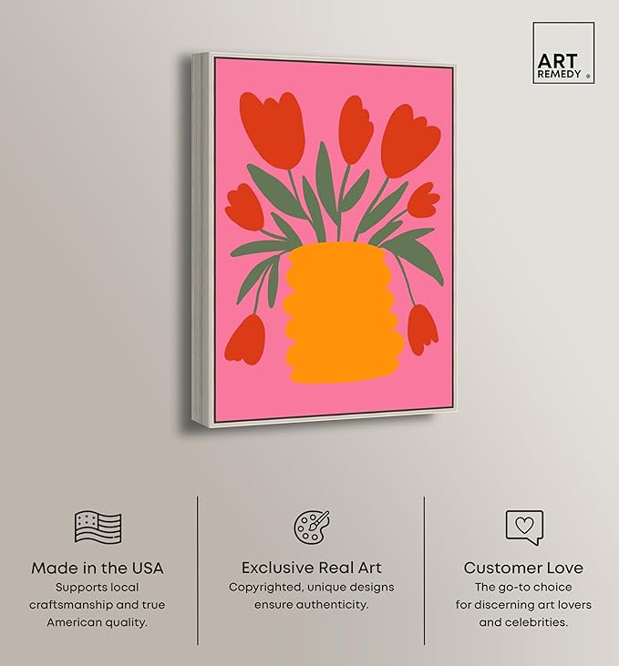 Art Remedy Bright Romantic Tulips Canvas Boho Colorful Wall Art, Silver Frame, 16" x 24"
