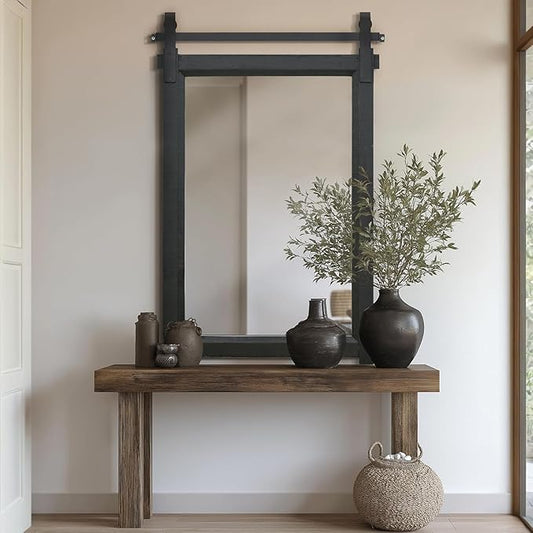 Besdomus Black Bathroom Farmhouse Mirror: 24"x36" Barn Door Rustic Solid Cedar Wood Frame - Wall Mounted Mirror for Entryway/Living Room/Bathroom - Home Decor for Modern Farmhouse Enthusiast