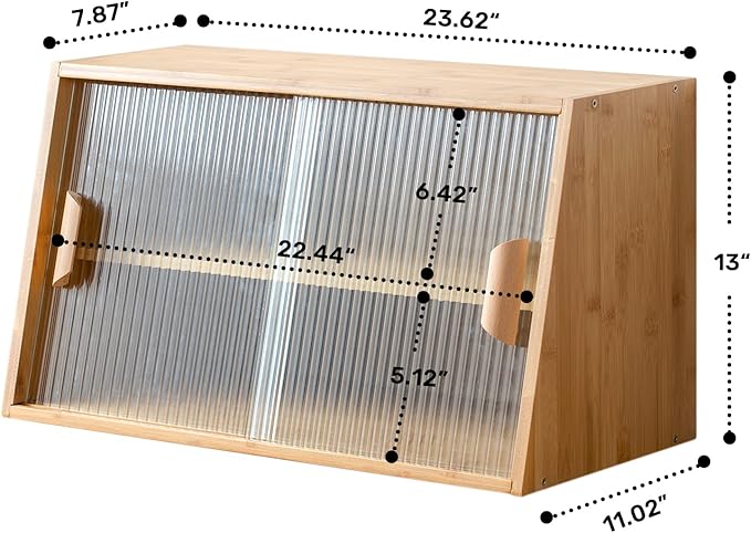 HollyHOME Small Bamboo Kitchen Pantry Sideboard with 2 Glass Doors and Adjustable Shelf, Freestanding Countertop Storage Cabinet for Bottles, Dish, Bowl, Console Dining Cupboard, Burlywood