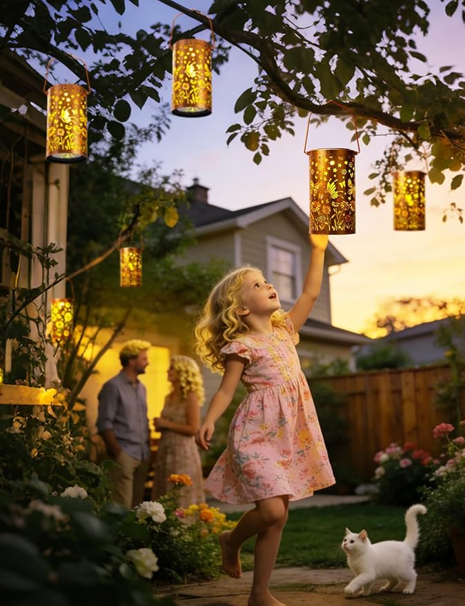 Butterfly Solar Lanterns Outdoor Waterproof, Metal Lantern Garden Lights with Color Projection, Garden Decor Gifts for Mom Women Mother Grandma, Hanging Solar Lights for Yard Porch Patio (Butterfly)