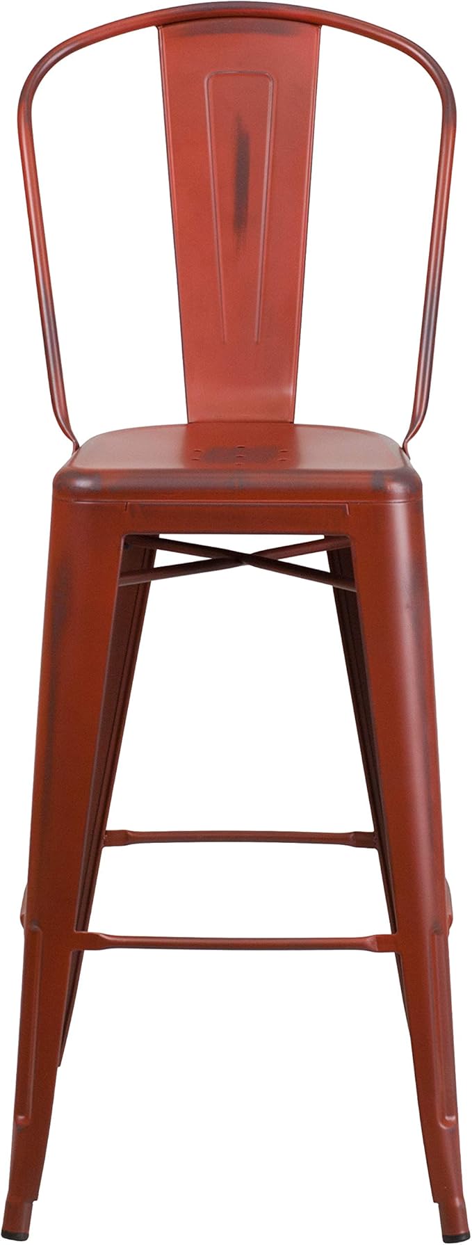Flash Furniture Blake Commercial Grade 4 Pack 30" High Distressed Kelly Red Metal Indoor-Outdoor Barstool with Back