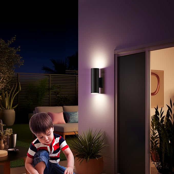 Up Down Outdoor Lights,Remote Control RGB Color Changing RGBCCT Sconces Wall Lighting Exterior Light Fixture - 2 Light Bulbs A19 Included,Outdoor Lights for House, Porch, Patio and Garage (3 PACK)