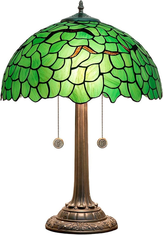 Tiffany Lamp Green Leaf Stained Glass Table Lamp 16X16X23 Inches Green Leaf Style Desk Reading Light Decor Beside Bedroom Living Room Home Festival Birthday Gift
