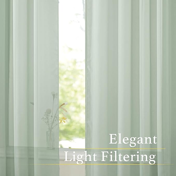 NICETOWN Sheer Curtains for Living Room Extra Long, Rod Pocket Soft Voile Sheer Elegant Window Treatments Airy & Breathable for Bedroom, Sage Green, W60 x L95, Set of 4