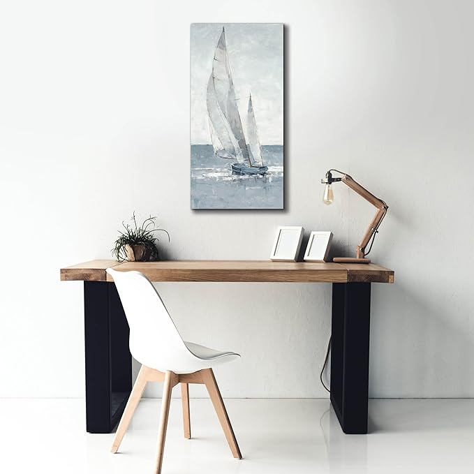 Epic Graffiti "Grey Seas I by Ethan Harper, Canvas Wall Art, 20"x40"