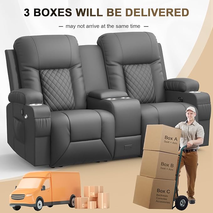 YONISEE Large Loveseat Recliner, Loveseat Recliner Sofa with Storage Console, Recliner Chair with USB Ports, 2 Cell Phone Holders, Cup Holder, Loveseat Couch for Living Room (Dark Gray)