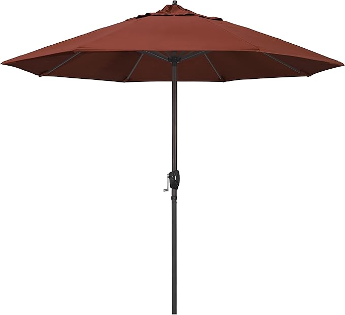 California Umbrella 12-Year Protection 9-Ft Outdoor Patio Umbrella, Sunbrella Fade-Resistant Acrylic Fabric, Auto Tilt and Crank, Heavy-Duty Aluminum Frame/Reinforced Ribs, Bronze Pole, Terracotta
