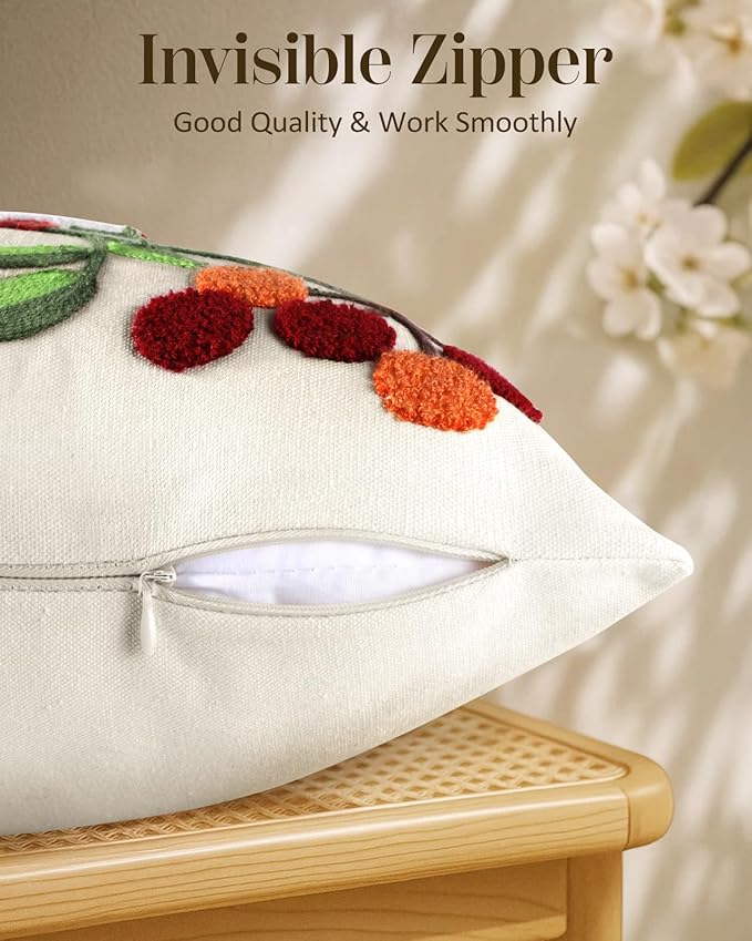 Embroidered Throw Pillow Cover - 20x20 Decorative Pillow Cover with Zipper Aesthetic Cute Design Boho Spring Summer Throw Pillowcase for Living Room Couch Sofa Bed, Tree Bird