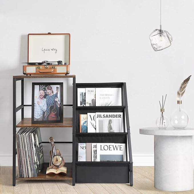 Bikoney Record Player Stand, Turntable Stand with 3-Tier Vinyl Record Storage, Record Player Table Holds Up to 200 Albums, End Table for Vinyl Records, Vinyl Record Holder Cabinet for Living Room