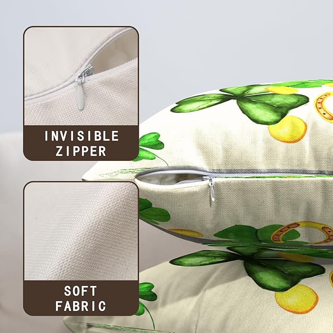 St Patricks Day Decorative Pillow Covers 18x18 Set of 2 Green Clover Hat Gold Coin Pot Pillow Cases Lucky Charm Shamrocks Striped Outdoor Cushion Cases Spring Home Decor for Couch Sofa Bed