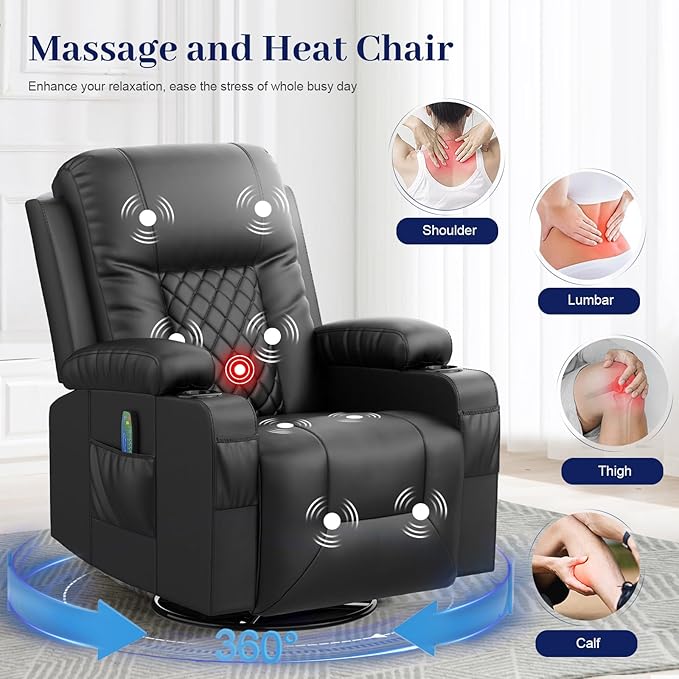FURNIMAT Oversized Recliner Sofa Set with 3+3 Pieces in Living Room, PU Leather Loveseat Couch, Modern Recliner Chair for Living Room, with Cup Holder and 2 Cell Phone Holder, USB Ports, Black
