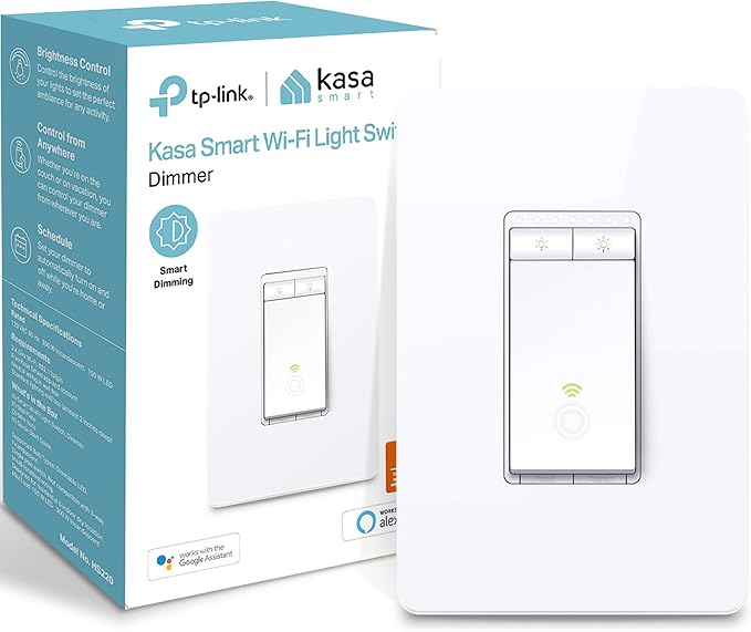 Kasa Smart Plug by TP-Link, Smart Home WiFi Outlet 12 Amp, UL Certified, 4-Pack & Dimmer Switch by TP-Link, Single Pole, Needs Neutral Wire,WiFi Light Switch for LED Lights,UL Certified, 1-Pack