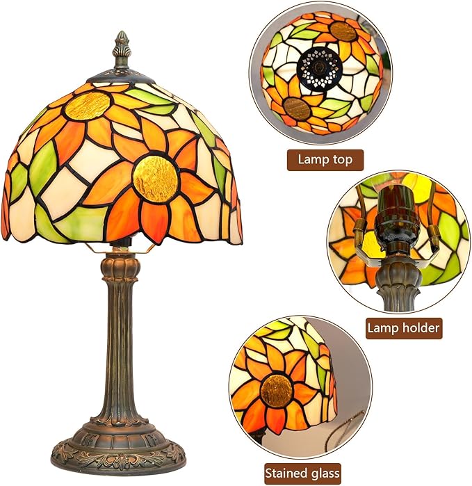 Tiffany Lamp Stained Glass lamp Small Bedside Table Lamps for Living Room Bedroom Dorm Kitchen Home Decor Festival Birthday Gift,Sunflower
