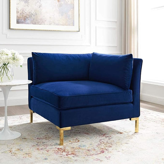 Modway Ardent Performance Velvet Sectional Sofa Corner Chair, Navy