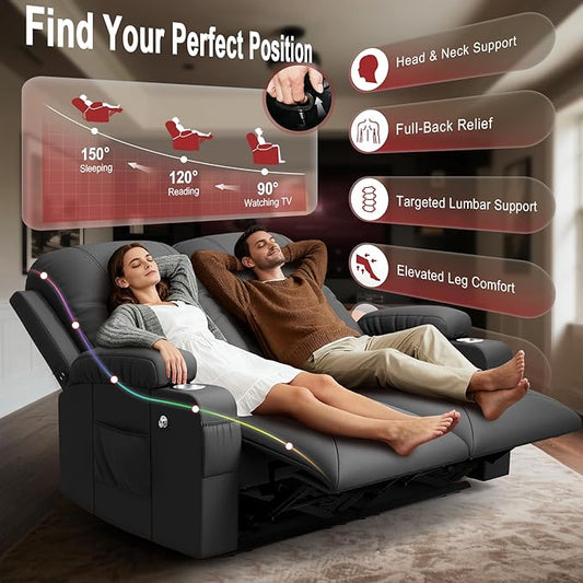 FURNIMAT 2026 Fabric Loveseat Recliner Sofa, 2 Seater Reclining Loveseat Sofa, RV Loveseat Couch, Modern Recliner Chair for Living Room, with Cup Holder and 2 Cell Phone Holders, USB Ports, Gray