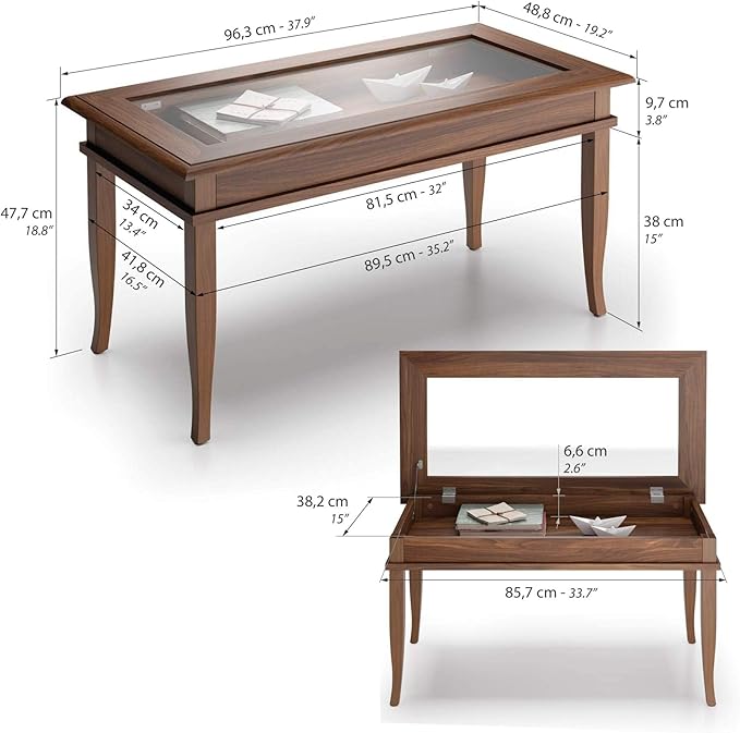 Mobili Fiver, Classico Coffee Table, Walnut, Laminate-Finished/Glass, Modern Coffee Table, Italian Furniture