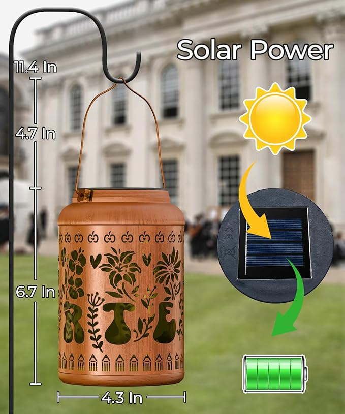 Solar Lanterns Outdoor Waterproof Decorative Garden Solar Lights Outdoor,Hanging Hollow Out Metal Ornaments Decor for Outside Lawn,Patio,Balcony,Yard Unique Gifts for Women Teacher Appreciation