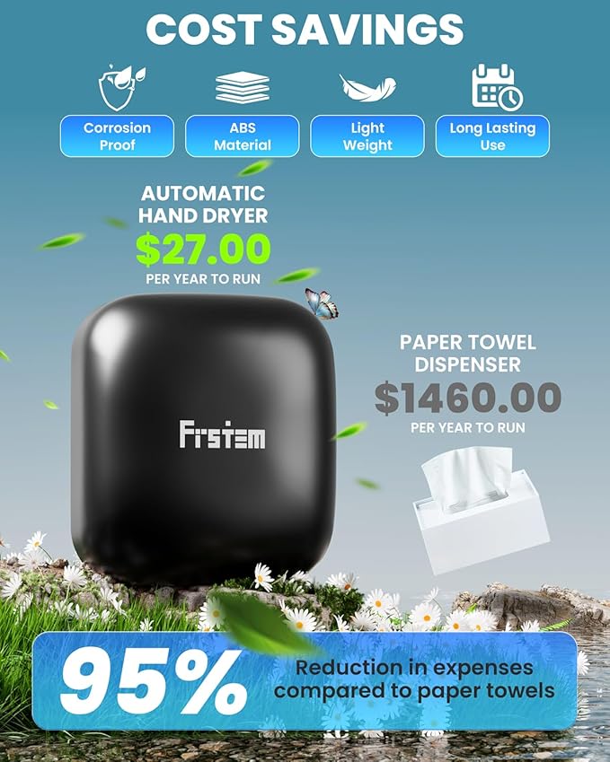 1400W Commercial Hand Dryers, Automatic High Speed Hand Dryer Machine with Auto-Infrared Sensor&Smart Temp Control,Compact Hand Dryer for Home, Bathrooms, Restaurants, Hotels, Black