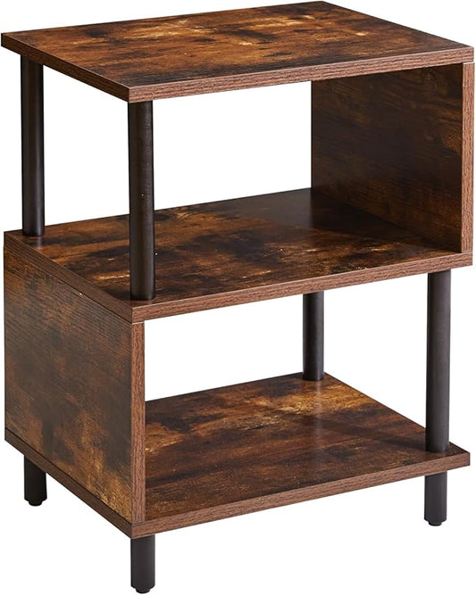 Side Table for Bedroom, End Table Small, Mid-Century Modern Nightstand with Open Storage Shelf, Small Table Rustic Brown/Black YD-TM152H