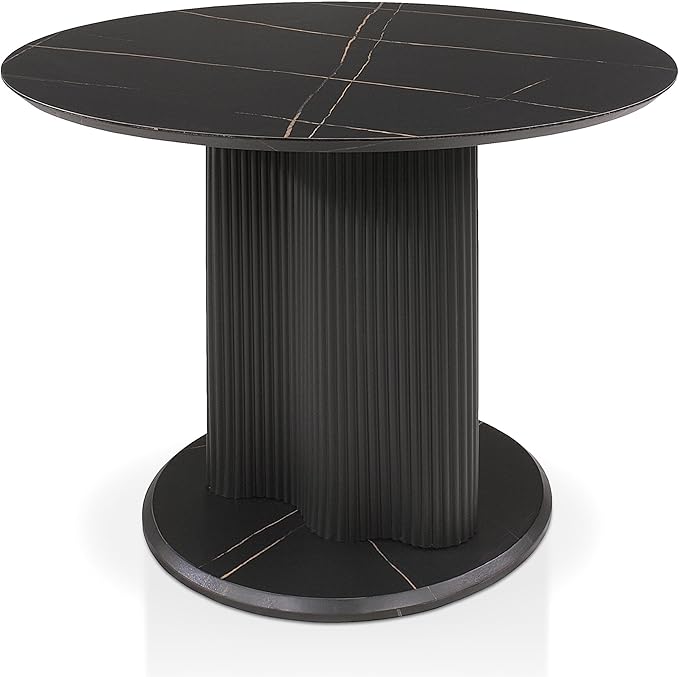 Homes: Inside + Out Elara Modern 39-inch Round Dining Table with Fluted Pedestal Base, Seats up to 4, for Home Kitchen, Living Room, Black