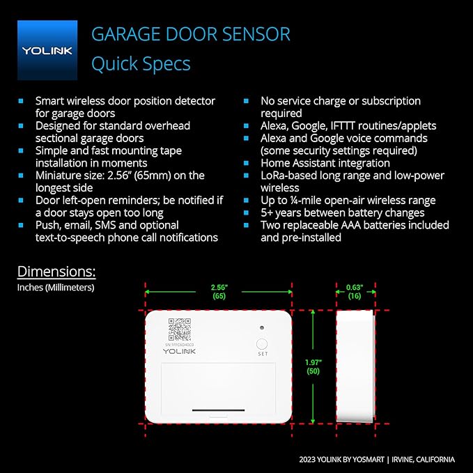 YoLink 1/4 Mile World's Longest Range Smart Wireless Garage Door Opener, App Control, Compatible with Alexa IFTTT, YoLink Hub Required