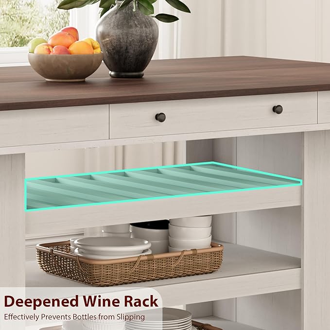 GarveeHome Counter Height Dining Table for 4-6, Wood Bar Height Tall Dining Table with Deepened Wine Rack & 2 Drawers & Shelves, Thick Large Table Top for Kitchen, Bar, Heavy Duty, Retro Brown White