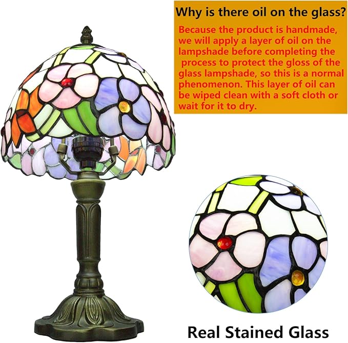 Crefotu Tiffany Style Table Lamp, 3 Color Temperatures Bedside Lamp, 8 Inch Stained Glass Desk Light for Home Office Bedroom Living Room (Four-Leaf Flower Pattern)