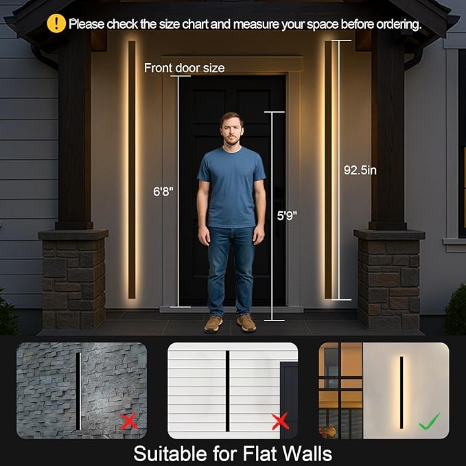 Outdoor Wall Lights for House - 94inch Modern Outdoor Wall Light Fixture Long Strip Wall Sconce, Ip65 Waterproof Exterior Wall Mount Outside Garage Lights for Living Room, Porch