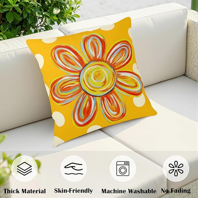 Summer Floral Pillow Covers 20x20 Set of 2 Yellow Daisy Polka Dots Outdoor Throw Pillows Spring Watercolor Flower Farmhouse Pillow Case Seasonal Decoration for Home Sofa Couch Porch
