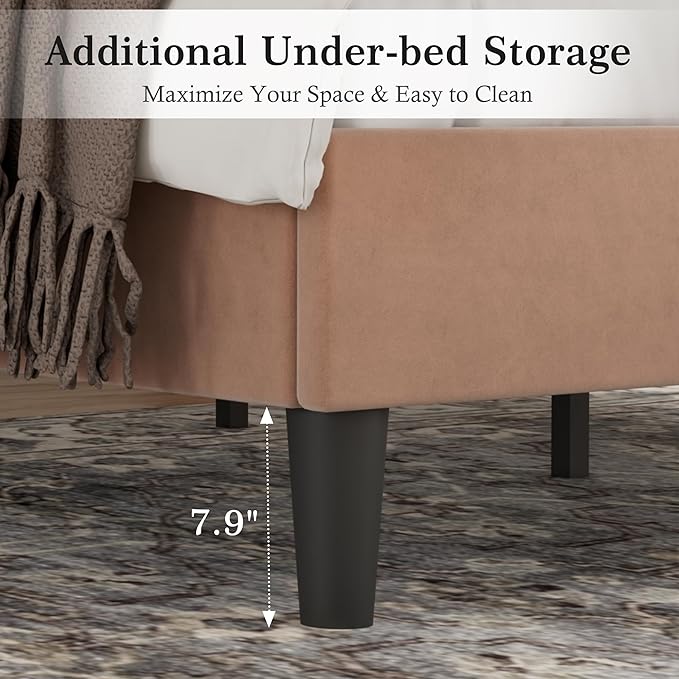 VECELO Full Size Bed Frame with Upholstered Headboard, Heavy-Duty Bedframe with Wooden Slats & Steel Framework, Easy Assembly, Coffee