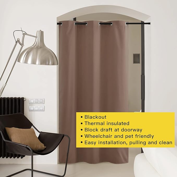 NICETOWN Sound Reducing Room Divider Curtain Screen Partition, Function Thermal Blackout Patio Door Curtain Panel, Sliding Door Insulated Curtain, Cappuccino, 5ft Wide x 11ft Long